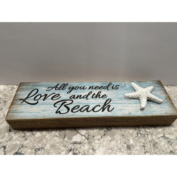 Coastal Wooden Sign All You Need Is Love and the Beach Hanging 14” X 4” - Picture 2 of 8